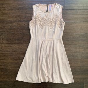 Tan Suede Mini Dress w/ Lace